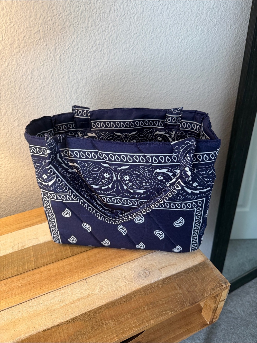 Navy Paisley Bandana Tote Bag - Versatile Women’s Handbag Handmade